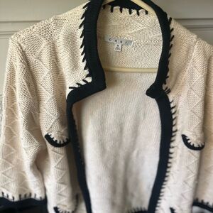 CAbi Women's Cream and Black Cardigan Sweater